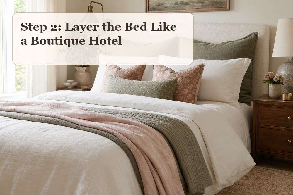 Step 2: Layer the bed like a boutique hotel