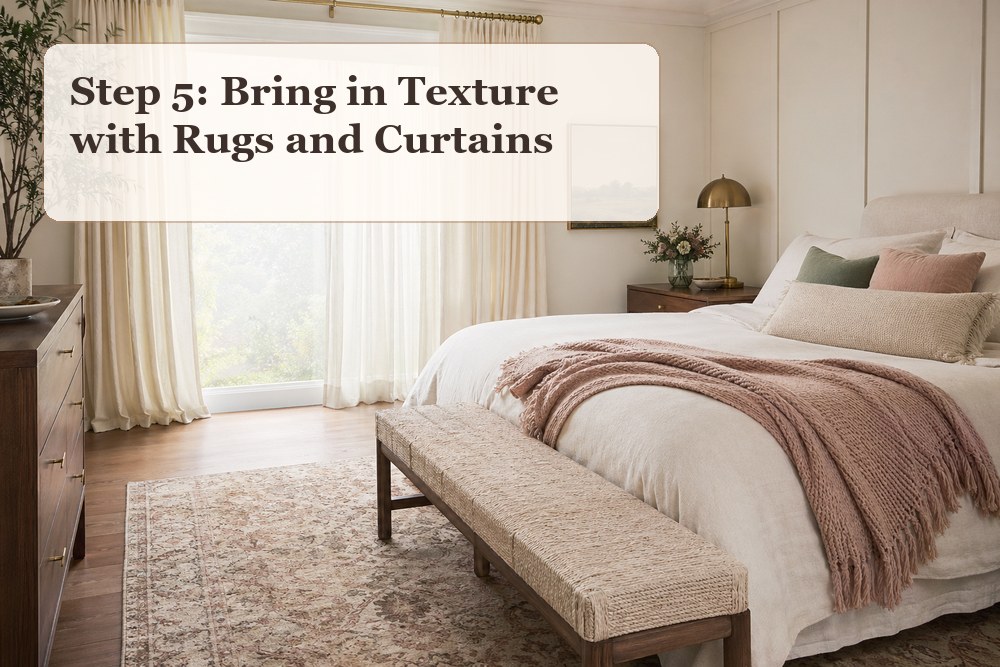 Step 5: Bring in texture with rugs and curtains